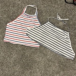 Set of two striped crop top, tie in back style